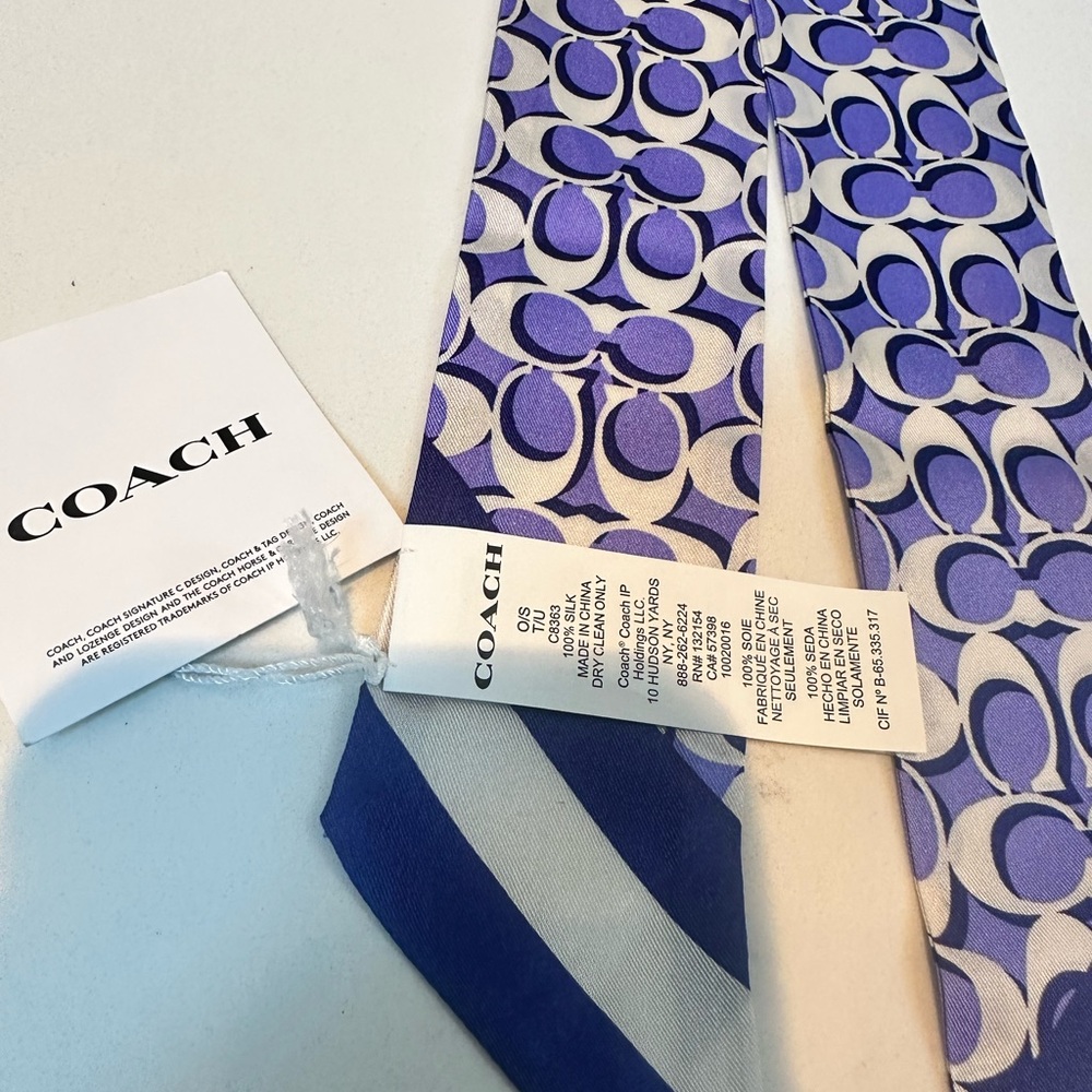 Coach NWT Skinny bag or hair scarf Pattern Silk Tie Scarf - Picture 2 of 4